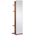 Produktbild: HOMCOM Freistehender Spiegel mit Rollen - Kleiderständer, 4 Haken, Regal MDF Nussbaumoptik