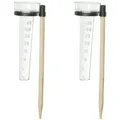 Produktbild: Relaxdays Regenmesser 2er Set, mit Stab, Niederschlagsmesser Garten, Skala 35mm/m2, Kunststoff & Holz, natur/transparent