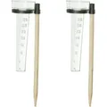 Produktbild: Relaxdays Regenmesser 2er Set, Mit Stab, Niederschlagsmesser Garten, Skala 35mm/m2, Kunststoff & Holz, Natur/transparent