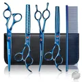 Produktbild: Moontay Fellschere Hundeschere professionelles Hundepflege-Scherenset Hundeschere Tierpflege-Schere mit Gebogene/Gerade/Chunker/Ausdünnungsschere Blau