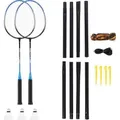 Produktbild: Nils NRZ012 STEEL Badmintonset 2 Schläger + 3 Federbälle + 195x22cm Netz + Koffer (14-20-368)