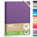 Produktbild: leevitex® Spannbettlaken 90x200cm - 100x200cm | Spannbetttuch Bettlaken | 100% Jersey Baumwolle | Matratzenhöhe bis 25 cm | Öko-Tex | Lila