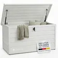 Produktbild: Juskys Metall Aufbewahrungsbox Limani 380 Liter - Outdoor Box - wasserdicht, abschließbar - Gartenbox, Auflagenbox, Kissenbox für Garten Weiß