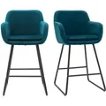 Produktbild: Barhocker aus petrol Stoff mit Samteffekt H65 cm (2er-Satz) AMIKA