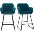 Produktbild: Miliboo - Barhocker Aus Petrol Stoff Mit Samteffekt H65 Cm (2er-satz) Amika