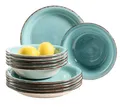 Produktbild: Mäser 931497 Lumaca Teller-Set für 6 Personen im modernen Vintage Look, Tafelservice, handbemalt, Steingut, türkis, 12-teilig (1 Set)