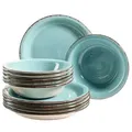 Produktbild: Mäser 931497 Lumaca Teller-Set für 6 Personen im modernen Vintage Look, Tafelservice, handbemalt, Steingut, türkis, 12-teilig (1 Set)