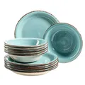 Produktbild: MÄSER Bel Tempo II Teller-Set für 6 Personen im modernen Vintage Look, 12-teiliges Tafelservice, handbemalt, Türkis, Steingut, 27 centimeters