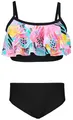 Produktbild: Aquarti Mädchen Bikini Set Bustier Bikinislip Zweiteiliger Badeanzug, Farbe: 030I mit Rüschen/Blätter/Rose/Gelb/Schwarz, Größe: 146