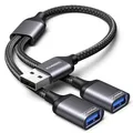 Produktbild: KiWiBiRD USB Splitter 1 zu 2, USB Doppelstecker Y Kabel Verteiler 1 auf 2 Adapter, Dual Port Erweiterung Ladekabel für Strom und Daten Mini HUB Kompatibel mit PC Laptop Mac PS5 Auto Tastatur Mäuse