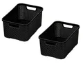 Produktbild: BranQ - Home essential Korb in Rattan Design 2er Set Grösse L 19 l, BPA-frei Kunststoff PP, Schwarz, 38x27,8x18,5 cm, 2 Stk.