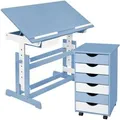 Produktbild: Tectake Schreibtisch  und Rollcontainer Mit 6 Schubladen Aus Holz  109 x 55 x 94 cm Blau