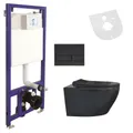 Produktbild: Belvit WC-Komplettset mit Wand-WC in schwarz & weiß, Vorwandelement & Soft-Close WC-Sitz, Unterputz Spülkasten, (Spar-Set), Vormontiert, Stahlrahmen, höhenverstellbar, bis 400 kg belastbar