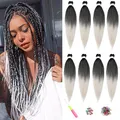 Produktbild: ShowJarlly Easy Braid Pre-Stretched Braiding Haar 20 Zoll 8Packs/Lot Yaki Texture Flechten Haarverlängerungen Vorgedehntes Flechthaar Professionelle Weiche Synthetische Faser Braids Haar T1B/Silver#