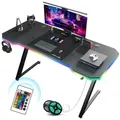 Produktbild: GTPLAYER Schreibtisch 120×60 Gaming Tisch mit Mauspad PC Tisch Kohlefaseroberfläche, Stabiler Computertisch mit Kopfhörerhaken, Schwarz