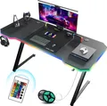 Produktbild: GTPLAYER 120 x 60cm Gaming Tisch mit Mauspad, LED, Gaming Schreibtisch, PC Tisch Gamer Tisch Computertisch mit Kopfhörerhaken schwarz