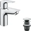 Produktbild: GROHE StartEdge, Waschtischarmatur, wassersparend (Wasserhahn für das Bad, 15cm hoch, Badarmatur mit Pop-Up Ablauf, mit 3in1 Werkzeug für eine einfache Installation am Waschbecken), chrom, 23898001