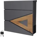 Produktbild: ML-Design Briefkasten 37x36,5x11 cm Anthrazit Holzoptik | Stahl, Zeitungsfach, Schloss, moderner Wandbriefkasten Mailbox