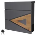 Produktbild: ML-Design Briefkasten 37x36,5x11 cm Anthrazit/Holzoptik aus Stahl, Postkasten mit Zeitungsfach, Abschließbar mit 2 Schlüssel, Moderner Design Wandbriefkasten mit Zeitungsrolle, Mailbox für Wandmontage