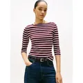 Produktbild: Tommy Hilfiger 3/4-Arm-Shirt NEW CODY SLIM BOAT-NK 3/4SLV mit U-Boot und Streifen gestreift, casual, slim fit, Baumwolle, U-Boot-Ausschnitt rot S (36)