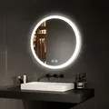 Produktbild: Badspiegel Mit Beleuchtung Rund Badezimmerspiegel (ф60cm, Warmweißes/kaltweißes/neutrales Licht, Touch-schalter, Beschlagfrei, Power-off-memory-funktion) - Emke