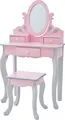 Produktbild: Teamson Kids Princess Rapunzel 2-tlg. Waschtisch-Set aus Holz mit drei Schubladen, drehbarem ovalem Spiegel und passendem Hocker, rosa/grau