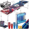 Produktbild: tectake Spieltisch Bierpongtisch, aus Aluminium, mit Eisfach, Becherlöchern, LED-Beleuchtung bunt 61,00 cm x 234,00 cm x 71,00 cm