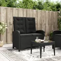 Produktbild: Gartenbank Verstellbar mit Kissen Schwarz Poly Rattan