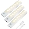 Produktbild: Vicloon LED Sensor Licht,15cm Mini Schrankbeleuchtung Led Bewegungssensor,USB-C Aufladbar Unterbauleuchte Küche Licht,LEDs Schrankbeleuchtung für Küche, Kleiderschrank,Dachboden,Flur,3 Stück