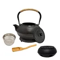 Produktbild: AD.CON Teekanne aus Gusseisen, Japanische Teekanne, Gusseisen Teekanne mit Sieb aus Edelstahl, Schwarz, 1.4L