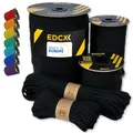 Produktbild: EdcX Paracord 4 mm, 35+ Volltonfarben (10 m, 15 m, 30 m, 50 m, 100 m, 300 m) | Ideal zum Basteln, Camping, Outdoor | 100% Nylonseil 4 mm| Paracord 550 Typ III (Black, 15 m)