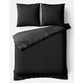 Produktbild: Moderne Plüschbettwäsche mit Reißverschluss - einfarbig, wendbar & warmhaltend Schwarz 135x200cm + 80x80cm Kissenbezug