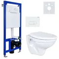Produktbild: Belvit Wand Hänge WC Abgang Wand + Deckel + Vorwandelement + Schallschutz + Betätigungsplatte Komplettset