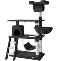 Produktbild: tectake® Kratzbaum Marcel 141 cm inklusive Treppe, Spielkordel und Kippschutz - Schwarz