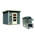 Produktbild: Karibu Saunahaus 'Norge' terragrau 9 kW Ofen, Steuerung Easy 231 x 196 x 238 cm