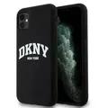 Produktbild: DKNY Liquid Silicone MagSafe Hülle iPhone 11/Xr, Weiß, aufgedrucktem Logo, Schwarz