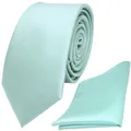 Produktbild: schmale TigerTie Schlips Krawatte + Einstecktuch mint blassmint grün uni Binder
