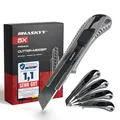 Produktbild: HASKYY Cuttermesser Teppichmesser Cutter 18mm 5 Stück SK5 extra scharf 7-Segment-Klingen, Integrierter Klingenbrecher, Sicheres Schnellwechselsystem, Ergonomischer Alu-Körper mit rutschfestem Griff