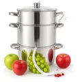 Produktbild: Grafner 8,5 Liter Dampfentsafter aus Edelstahl, Durchmesser Ø26cm, mit Ablasshahn und Glasdeckel, induktionsgeeignet, ideal für Saft und Gelee, Fruchttopf Entsafter Obstpresse Obst Gemüse entsaften