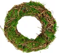 Produktbild: Kunstkranz Kranz aus Moos und Rattan Weidenkranz Blumenkranz Dekokranz, I.GE.A., Höhe 25 cm, Landhaus Kränze Rohling Tischdeko