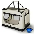 Produktbild: Juskys Hundetransportbox Lassie XL faltbar & tragbar 56x81x58 cm mit Decke, Tasche & Griffen - Faltbare Transportbox für Hunde, Katzen & Haustiere - Oxford Stoff Hundebox Auto Hundetasche - Beige