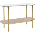 Produktbild: Konsolentisch Gold / Hellbraun mit Glasplatte aus Metall mdf Holzplatte Elegant Modernes Design für Wohnzimmer Schlafzimmer Flur
