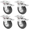 Produktbild: HMF Schwerlastrolle 6790 Transportrollen mit Feststellbremse aus Vollgummi, (4 Stück, Set), Lenkrollen 125 mm, bis 400 kg, schwarz silberfarben Ø 12.5 cm