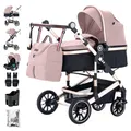 Produktbild: Daliya® NEOMOVE 3in1 Kinderwagen, Buggy & i-Size Babyschale | Alu-Rahmen | Reisekinderwagen & Sportwagen | Großer Einkaufskorb | Stadt & Gelände (Gold-Rosa)