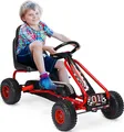 Produktbild: GOPLUS Gokart mit Vor- und Rückwärtsgang, Tretauto mit verstellbarem Sitz & Handbremse, Tretfahrzeug für Kinder ab 3 Jahren bis 30 kg (Rot)