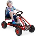 Produktbild: Goplus - Gokart Mit Verstellbarem Sitz, Tretauto Mit Handbremse Und Geschlossener Kettenabdeckung, Vor- Und Rückwaertsgang, Tretfahrzeug Für Kinder Ab 3 Jahren, Belastbar Bis 30 Kg (rot)