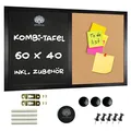 Produktbild: OfficeTree Kombitafel 60 x 40 cm - Magnettafel Küche mit Kreidetafel und Pinnwand Kork - To Do Tafel Küche - Notiztafel Magnetisch - Als Magnet Pinnwand mit Zubehör