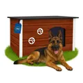 Produktbild: Outentin Hundehütte Outdoor Winterfest für Große Hunde – Isoliertes & Wetterfestes Hundehaus mit Flachdach zum Öffnen –Holz – 105x71x64 cm - Nuss