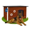 Produktbild: Outentin Hundehütte Outdoor Winterfest - Hundehaus für Große Hund - Isoliert und Wetterfest - Hunde Haus für Draußen mit zum Öffnen Flachdach - Stabile und Moderne Villa - 105 x 71 x 64cm -Nuss