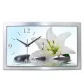 Produktbild: Kreative Feder 3D Designer-Wanduhr Lilie Weiß in modernem Metallic-Design; leise Funkuhr mit Motiv wahlweise in Zwei Größen (Lilie, 50x30cm; leises Funkuhrwerk)